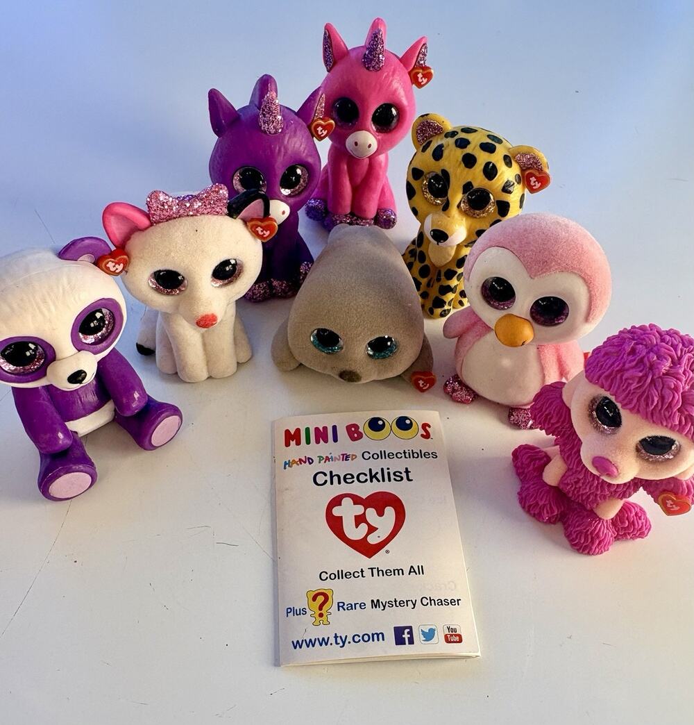 TY Mini Boos Set of 8 Flocked Figurine Bubblegum Unicorn Patsy Cupcake Neal Seal